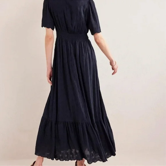 Boden Navy Lace Short Sleeve Maxi Dress Broderie Women’s Size 12 V Neck Long - Picture 7 of 16